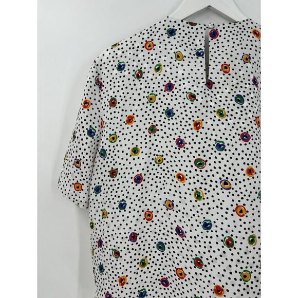 Marlis Vintage Blouse Womens 12 Large White Polka Dot Sheer Satin 80s Retro - Picture 13 of 16